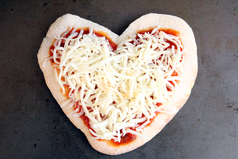 mini heart-shaped pizzas for Valentine's Day