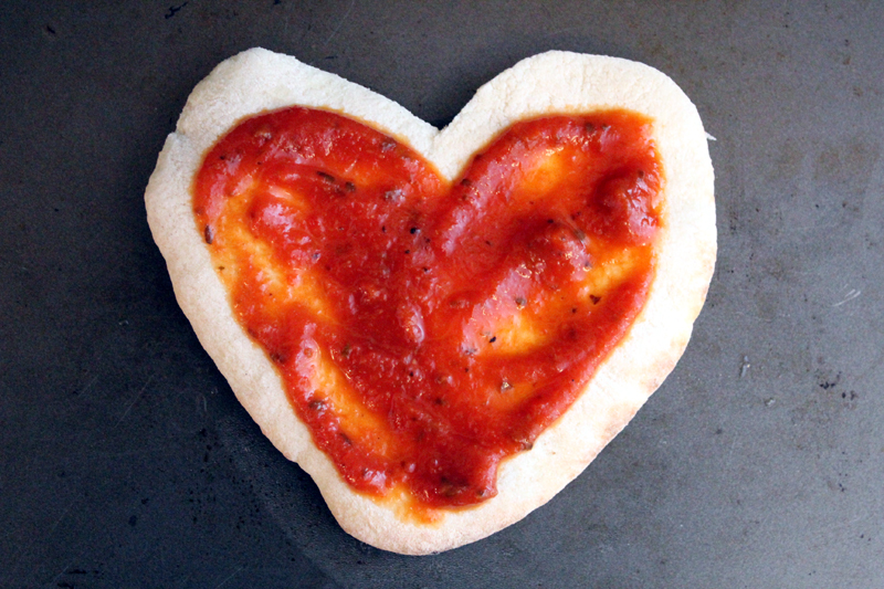 mini heart-shaped pizzas for Valentine's Day