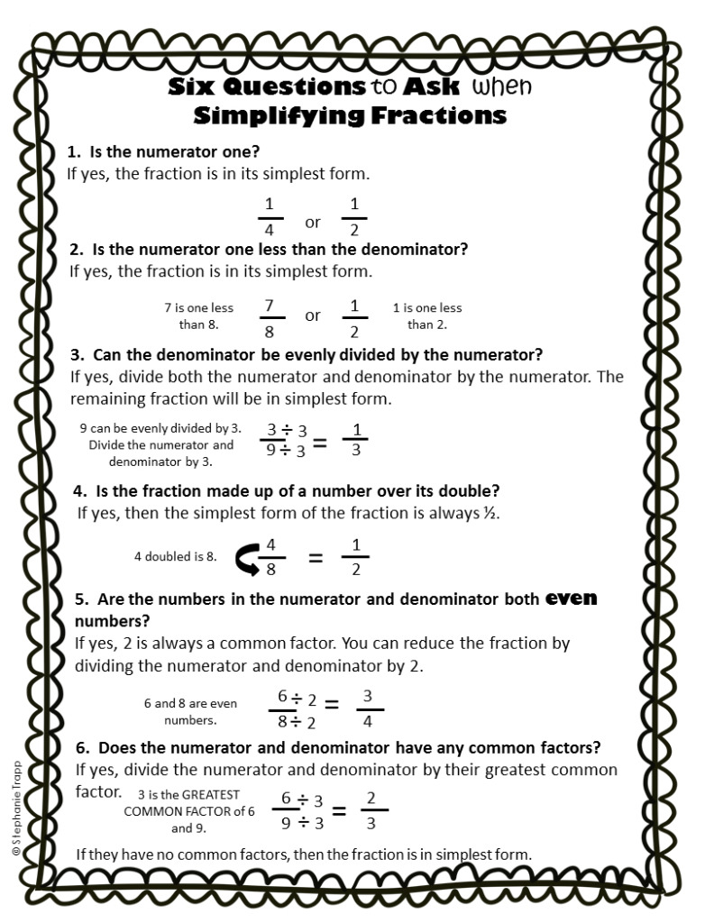 Simplifying Fractions Worksheet Printable
