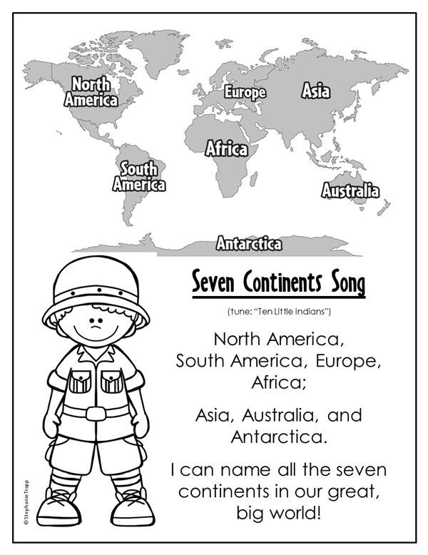 7 Continents Worksheets For Kindergarten