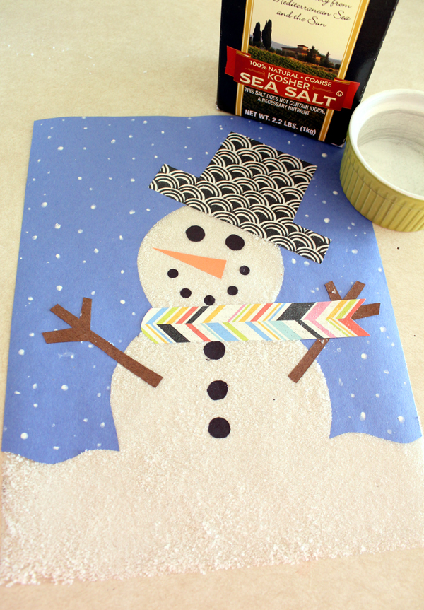 Snowman craft: Textured snowman made from kosher sea salt looks just like a real snowman!