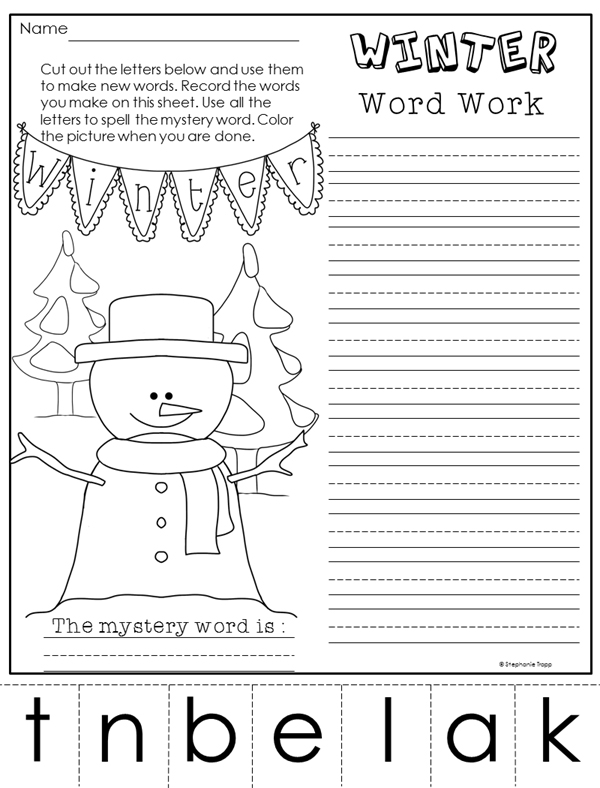 Winter Phonics Worksheets Making Words Primary Theme Park
