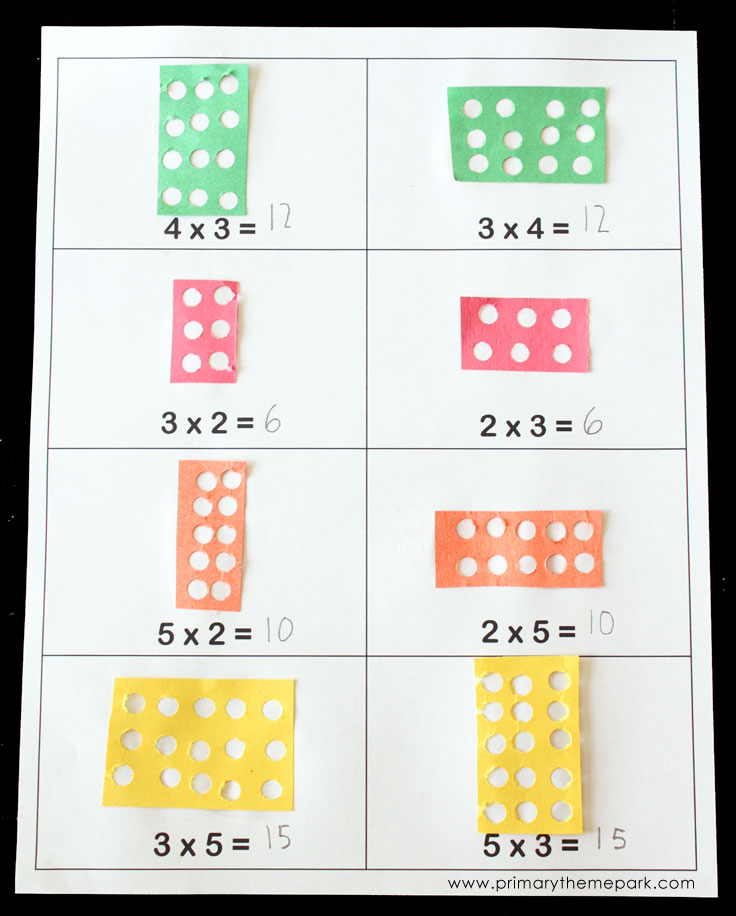 Multiplication arrays with a hole punch