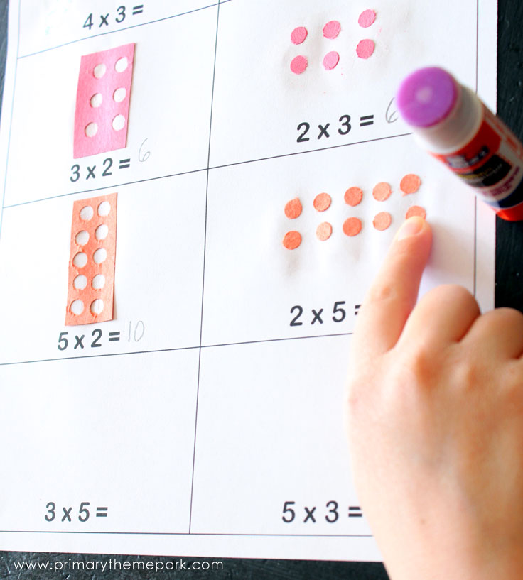 Multiplication arrays with a hole punch