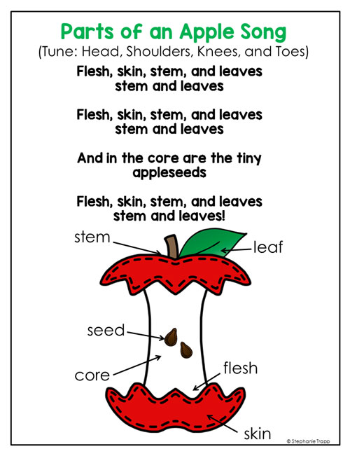 Parts of an Apple Song:: Apple Unit for Kindergarten and First Grade