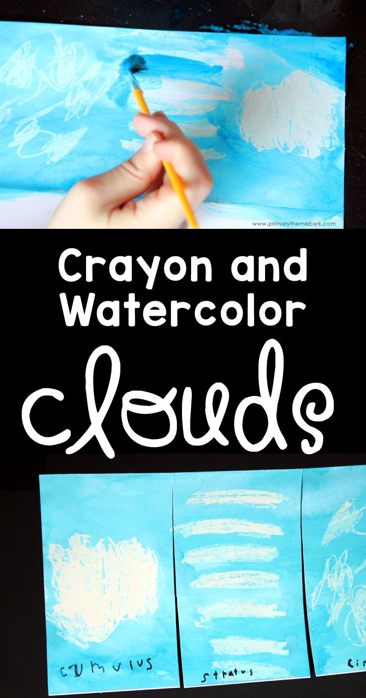 Cloud Activities for Kids :: Crayon and Watercolor Clouds Art Project