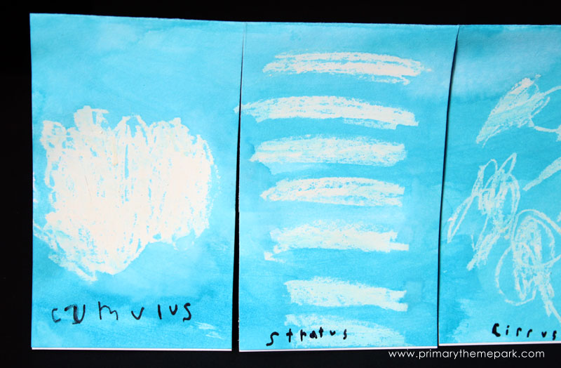 Cloud Activities for Kids :: Crayon and Wax Resist Clouds