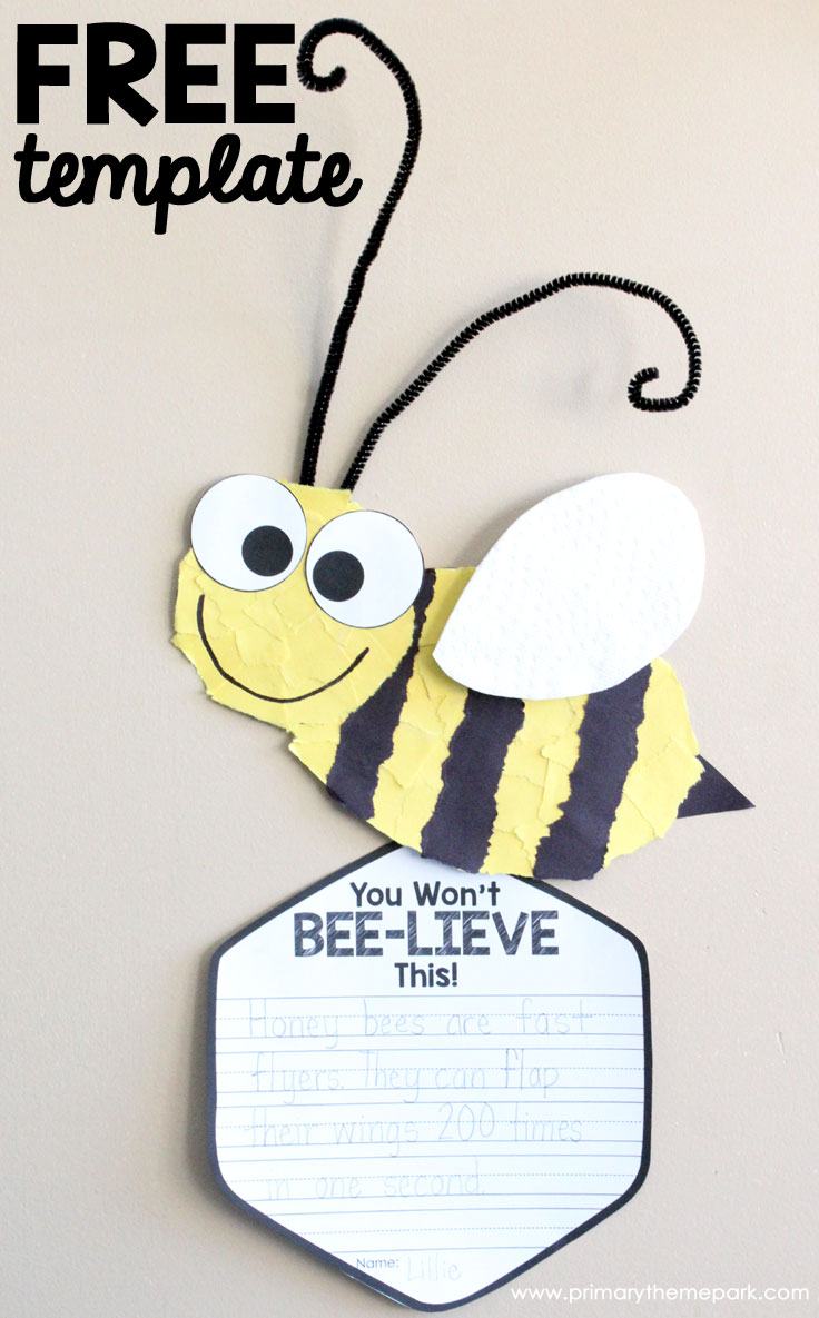 Free Printable Torn Paper Bee Template and Writing Activity. These make an adorable hallway display!