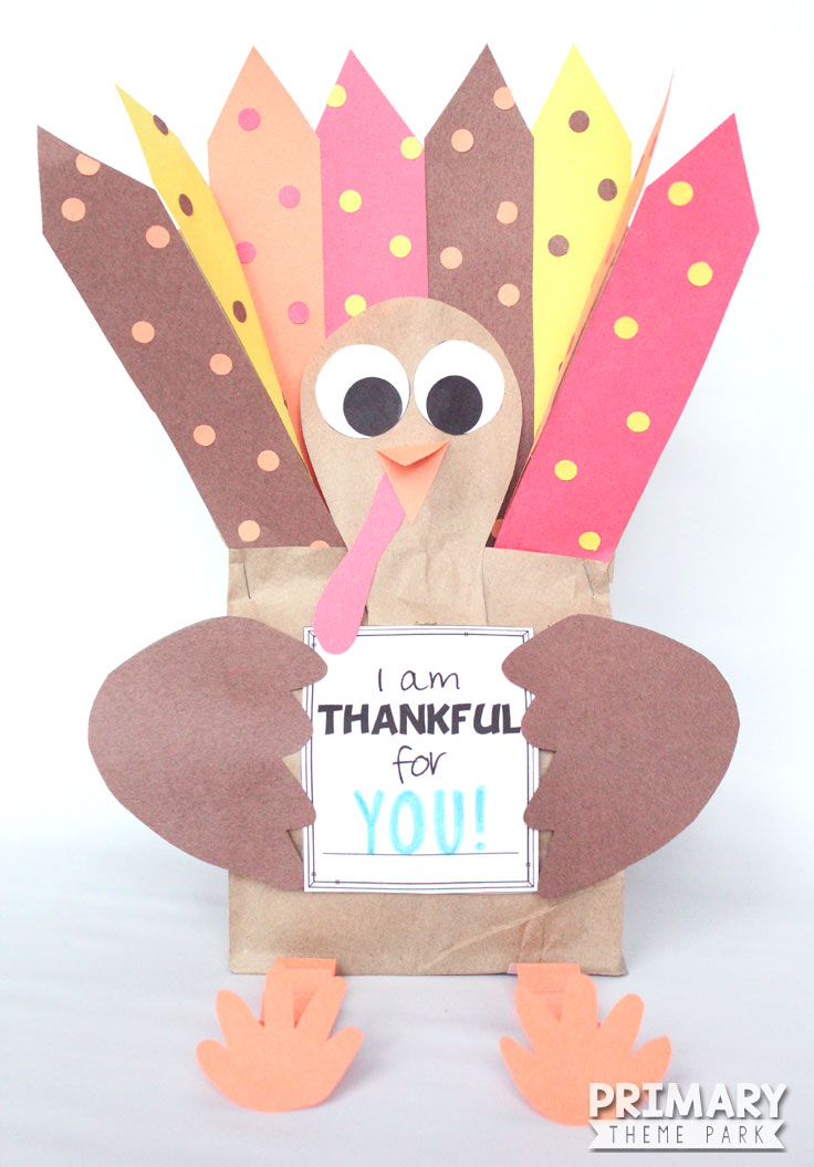 Make this stuffed paper bag turkey craft using the free printable templates. A fun Thanksgiving activity for kids!