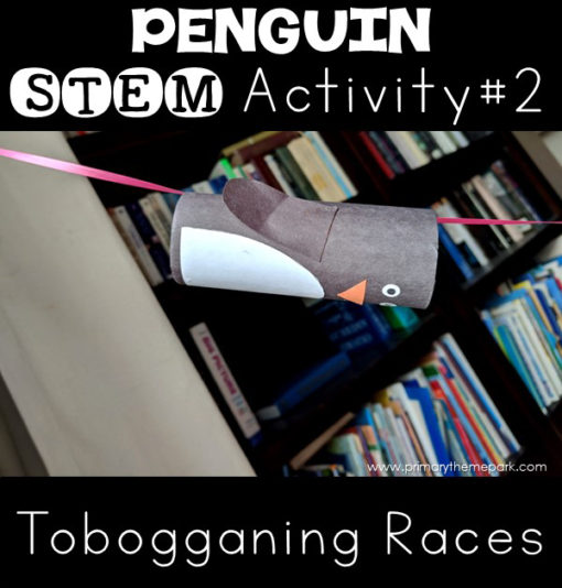 Two fun penguin STEM activities for kids: penguin belly slides and tobogganing races #penguins #penguinskids #winteractivitiesforkids #stem