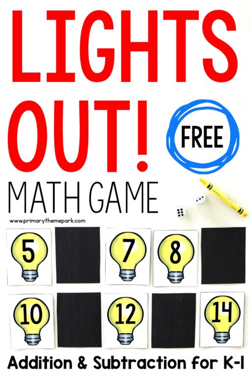 Lights Out! addition and subtraction math game for kindergarten and first grade